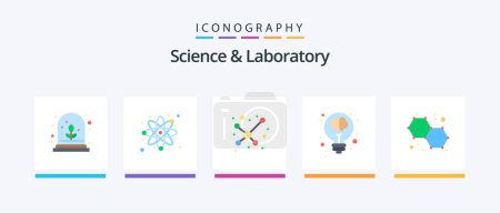 Ilustración de Paquete de iconos de Science Flat 5 incluido. química. ciencia. átomos. Luz. Diseño de iconos creativos - Imagen libre de derechos