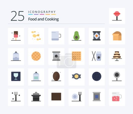 Ilustración de Comida 25 Flat Color icono paquete incluyendo crema. comida. aguacate. pan. condensado - Imagen libre de derechos