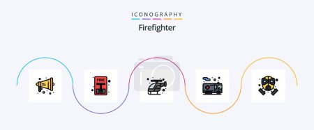 Téléchargez les illustrations : Firefighter Line Filled Flat 5 Icon Pack Including firefighter. transportation. emergency. security. emergency - en licence libre de droit