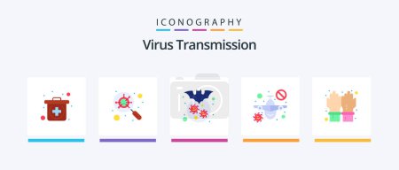 Illustration for Virus Transmission Flat 5 Icon Pack Including hand. warning. bat. travel. plane. Creative Icons Design - Royalty Free Image