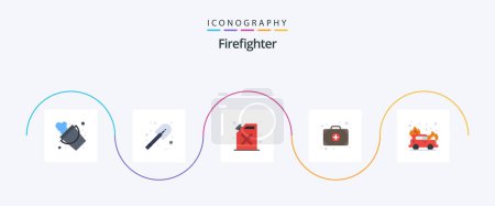 Téléchargez les illustrations : Firefighter Flat 5 Icon Pack Including . firefighter. cane. fire. doctor - en licence libre de droit