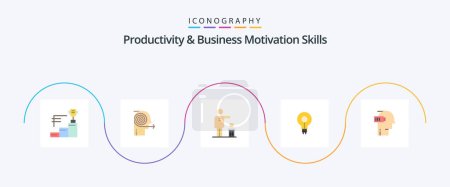 Téléchargez les illustrations : Productivity And Business Motivation Skills Flat 5 Icon Pack Including insight. glow. focusing. bulb. recycling - en licence libre de droit