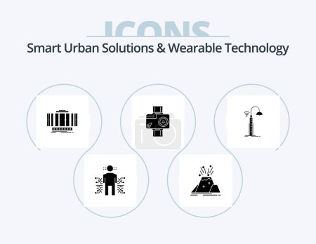 Téléchargez les illustrations : Smart Urban Solutions And Wearable Technology Glyph Icon Pack 5 Icon Design. digital. camera. alert. technology. axis - en licence libre de droit