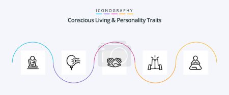Téléchargez les illustrations : Concious Living And Personality Traits Line 5 Icon Pack Including high. five. stress. best. helping - en licence libre de droit