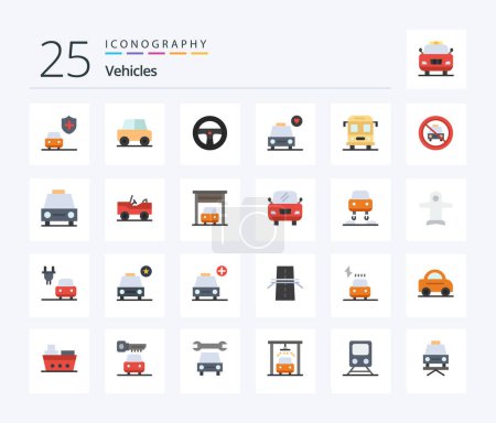 Ilustración de Vehículos 25 Flat Color paquete de iconos, incluyendo deshabilitado. transporte. vehículos. la escuela. corazón - Imagen libre de derechos