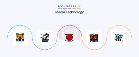 Illustration for Media Technology Line Filled Flat 5 Icon Pack Including data. monitor. shield. laptop. chat - Royalty Free Image
