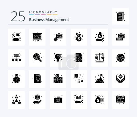 Téléchargez les illustrations : Business Management 25 Solid Glyph icon pack including finance. finance. briefcase. growth. business - en licence libre de droit