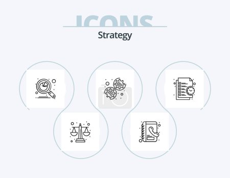 Ilustración de Strategy Line Icon Pack 5 Icon Design. rocket. data. time. chart. profit - Imagen libre de derechos