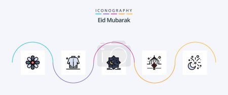 Téléchargez les illustrations : Eid Moubarak Line Filled Flat Pack de 5 icônes incluant ruban. mosquée. Aïd. masjid. Aïd - en licence libre de droit