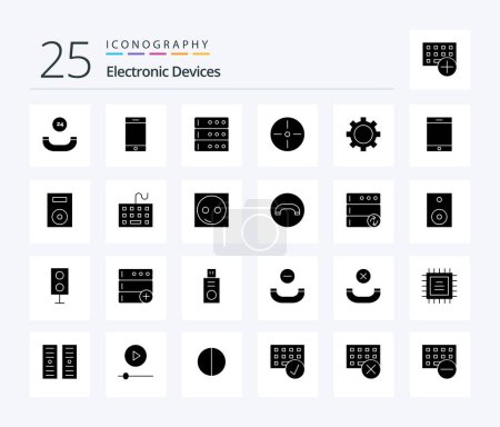 Téléchargez les illustrations : Devices 25 Solid Glyph icon pack including device. set. server. gadget. technology - en licence libre de droit