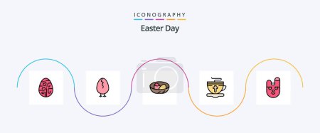 Téléchargez les illustrations : Easter Line Filled Flat 5 Icon Pack Including hot. cup. happy. tea. egg - en licence libre de droit