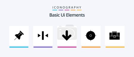 Téléchargez les illustrations : Basic Ui Elements Glyph 5 Icon Pack Including case. bag. down. aim. target. Creative Icons Design - en licence libre de droit