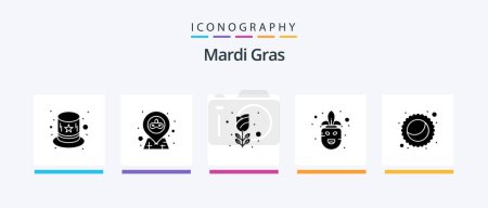 Illustration for Mardi Gras Glyph 5 Icon Pack Including pie. mardi gras. mardi gras. mask. costume. Creative Icons Design - Royalty Free Image