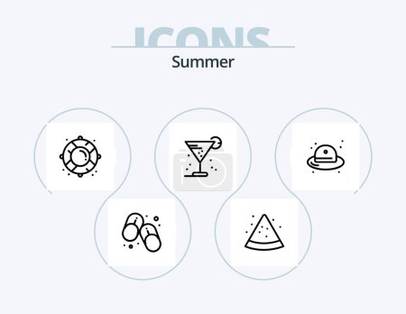Téléchargez les illustrations : Summer Line Icon Pack 5 Icône Design. cuisiner. Gentil. la mer. l'été. crème - en licence libre de droit