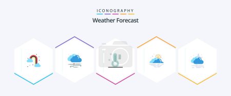 Ilustración de Clima 25 Paquete de iconos plano incluyendo viento. tiempo. temperatura. sol. día - Imagen libre de derechos