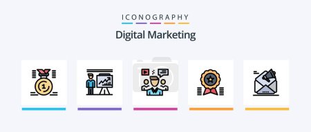 Illustration for Digital Marketing Line Filled 5 Icon Pack Including media. advertisement. hyperlink. ribbon. badge. Creative Icons Design - Royalty Free Image