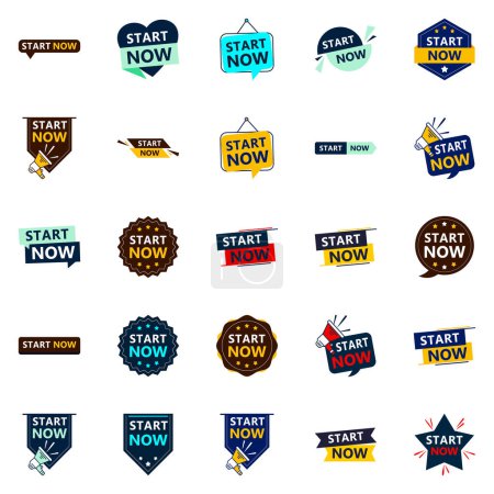 Ilustración de 25 Professional Typographic Designs for encouraging starting Start Now - Imagen libre de derechos