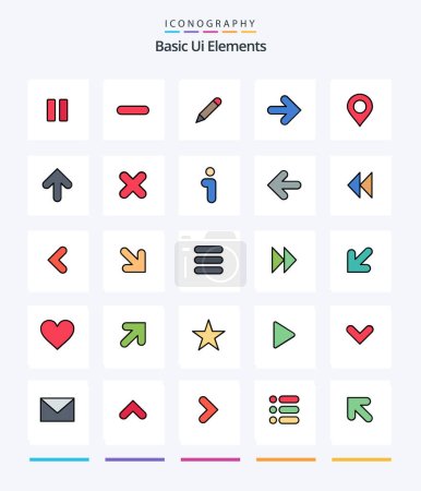 Ilustración de Creative Basic Ui Elements Paquete de iconos de 25 líneas, como la ubicación. Cierto. lápiz. flechas. flecha - Imagen libre de derechos