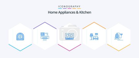 Ilustración de Home Appliances And Kitchen 25 Blue icon pack including machine. gallery. stove. sofa. lump - Imagen libre de derechos