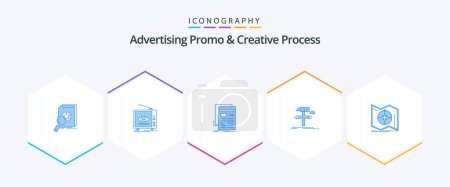 Illustration for Advertising Promo And Creative Process 25 Blue icon pack including develop. build. television. newspaper. news - Royalty Free Image