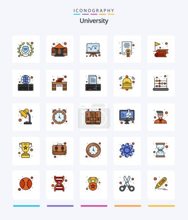 Téléchargez les illustrations : Université créative 25 Line FIlled icône pack telle que l'éducation. . maths. l'éducation. certificat - en licence libre de droit