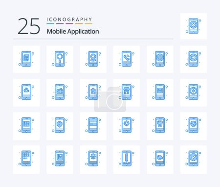 Illustration for Mobile Application 25 Blue Color icon pack including mobile. phone. app. mobile. app - Royalty Free Image