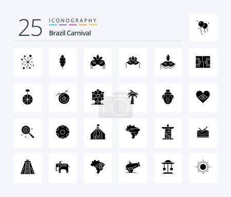 Ilustración de Brasil Carnaval 25 Paquete icono de glifo sólido incluyendo mardigras. disfraz. tinta. máscara. carnaval - Imagen libre de derechos