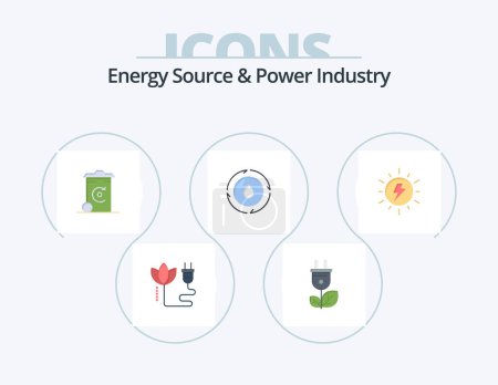 Téléchargez les illustrations : Source d'énergie et industrie électrique Flat Icon Pack 5 Icône Design. . la nature. Ben. le pouvoir. énergie - en licence libre de droit