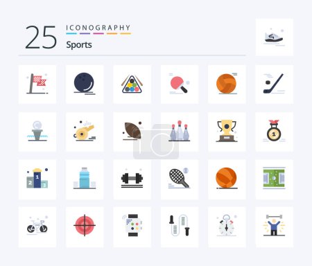 Téléchargez les illustrations : Pack d'icônes Sports 25 Flat Color incluant tennis de table. du racket. Boule. jouer. sport - en licence libre de droit