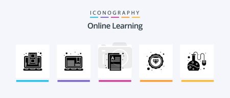 Téléchargez les illustrations : Online Learning Glyph 5 Icon Pack Including lab test. study. notes. value. pages. Creative Icons Design - en licence libre de droit