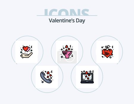 Illustration for Valentines Day Line Filled Icon Pack 5 Icon Design. heart. romance. beat. love. bouquet - Royalty Free Image
