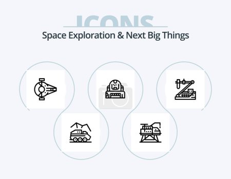 Ilustración de Exploración del espacio y lo siguiente Big Things Line Icon Pack 5 Icon Design. Campo. Negro. Forma. crioterapia. criogénico - Imagen libre de derechos