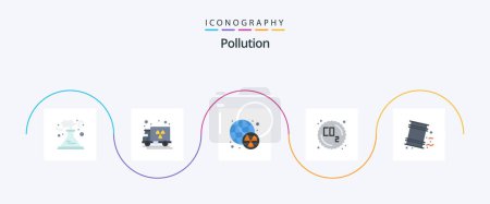 Téléchargez les illustrations : Pollution Flat 5 Icon Pack Including pollution. environment. radioactive. barrels. pollution - en licence libre de droit