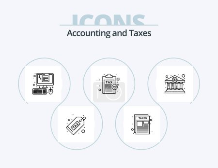 Illustration for Taxes Line Icon Pack 5 Icon Design. duties. calculator. report. calculate. management - Royalty Free Image