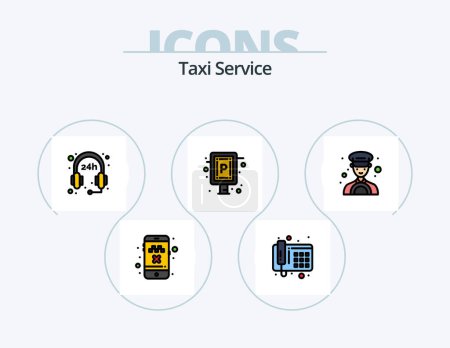 Téléchargez les illustrations : Taxi Service Line Filled Icon Pack 5 Icon Design. taxi. online. meter. board. parking - en licence libre de droit
