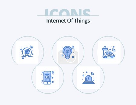 Téléchargez les illustrations : Internet Of Things Blue Icon Pack 5 Icon Design. smart. cpu. online. car. innovation - en licence libre de droit