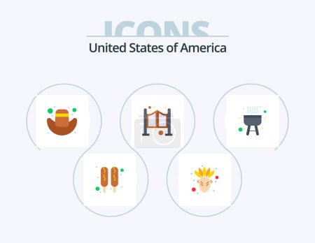 Illustration for Usa Flat Icon Pack 5 Icon Design. . cook. hat. bbq. western - Royalty Free Image