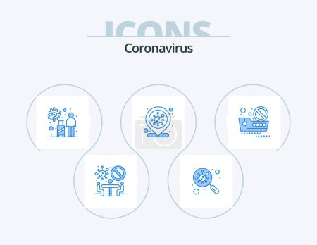 Téléchargez les illustrations : Coronavirus Blue Icon Pack 5 Icon Design. cruise. covid infection place. infection. coronavirus. virus - en licence libre de droit