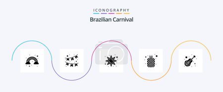 Téléchargez les illustrations : Brazilian Carnival Glyph 5 Icon Pack Including music. guitar. sun. pineapple. fruits - en licence libre de droit