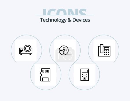 Ilustración de Dispositivos Línea Icon Pack 5 Icon Design. auriculares. oreja. audio. bluetooth. Televisión - Imagen libre de derechos