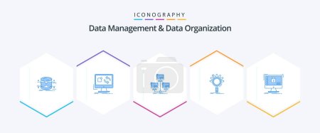 Illustration for Data Management And Data Organization 25 Blue icon pack including optimization. seo. install. computer. connection - Royalty Free Image