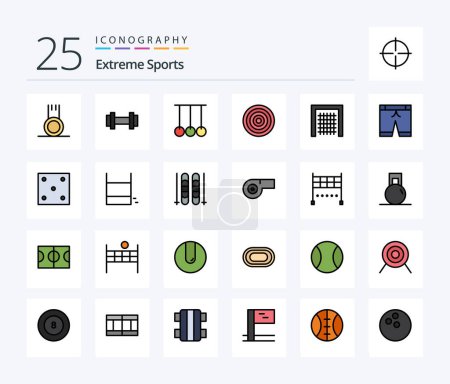 Téléchargez les illustrations : Pack d'icônes Sport 25 Line rempli incluant le but. le sport. concurrence. équipement. panneau - en licence libre de droit