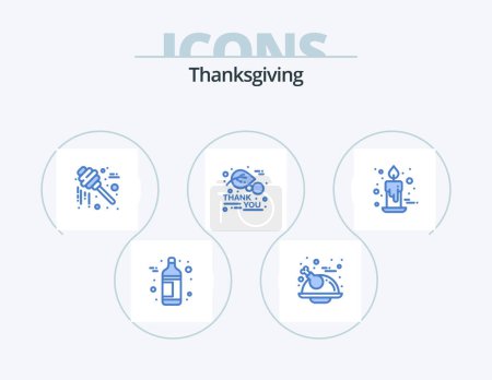 Téléchargez les illustrations : Thanksgiving Blue Icon Pack 5 Icon Design. décoration. bougie. pot. thanksgiving. automne - en licence libre de droit