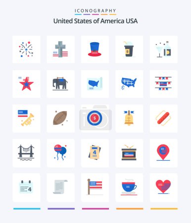 Téléchargez les illustrations : Creative Usa 25 Flat icon pack  Such As american. drink. hat. states. american - en licence libre de droit