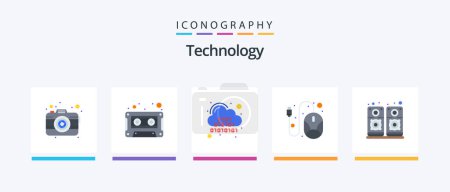 Ilustración de Technology Flat 5 Icon Pack Including music. mouse. binary. line. server. Creative Icons Design - Imagen libre de derechos