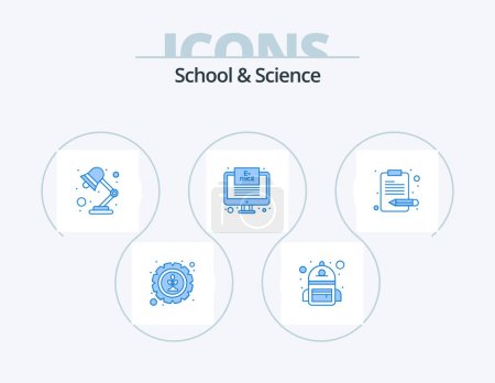 Illustration for School And Science Blue Icon Pack 5 Icon Design. content. lamp. formula. monitor - Royalty Free Image