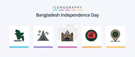 Illustration for Bangladesh Independence Day Line Filled 5 Icon Pack Including parade. instrument. martyrs. drum. country. Creative Icons Design - Royalty Free Image