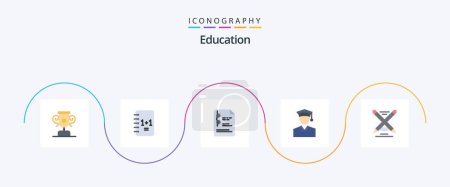 Ilustración de Educación Flat 5 Icon Pack Incluyendo. lápiz. la escuela. Pluma. graduación - Imagen libre de derechos