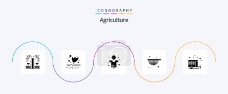 Téléchargez les illustrations : Agriculture Glyph 5 Icon Pack Including camp. food. agriculture. agriculture. production - en licence libre de droit