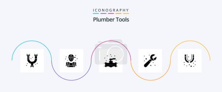 Téléchargez les illustrations : Plumber Glyph 5 Icon Pack Including . plumber. plumbing. mechanical. system - en licence libre de droit